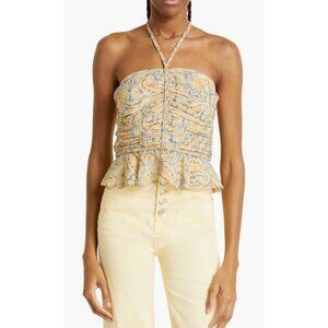 Veronica Beard Arienne Gathered Halter neck Size 14 Silk Print NWT $398 Yellow